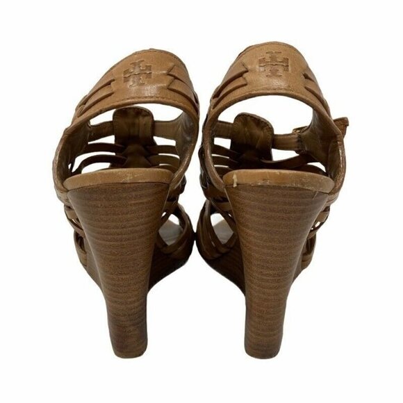 Tory Burch Platform Wedge Sandal Brown Leather 7.5 - Picture 3 of 9